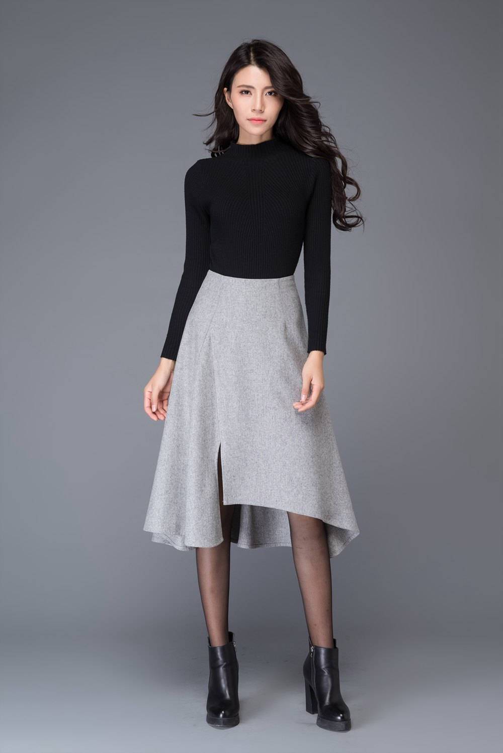 Asymmetrical A line wool skirt C1004