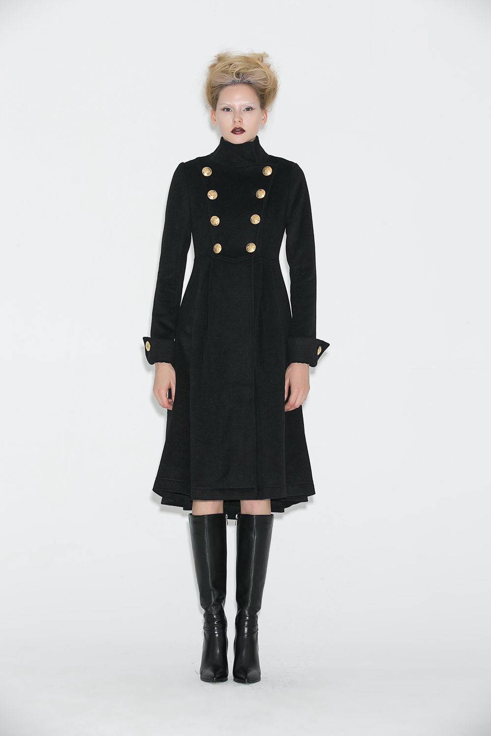 Black vintage inspired wool military coat C664