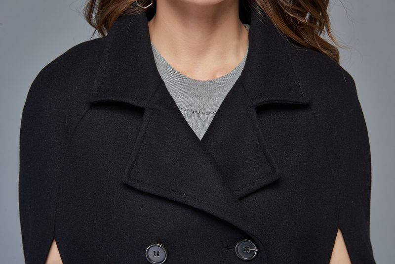 Womens black wool cape coat C975
