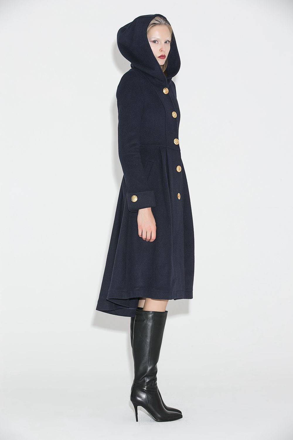 Blue wool coat, wool coat, Winter Coat, Hooded coat, womens coats, military Coat, coats, asymmetrical coat, long coat C684