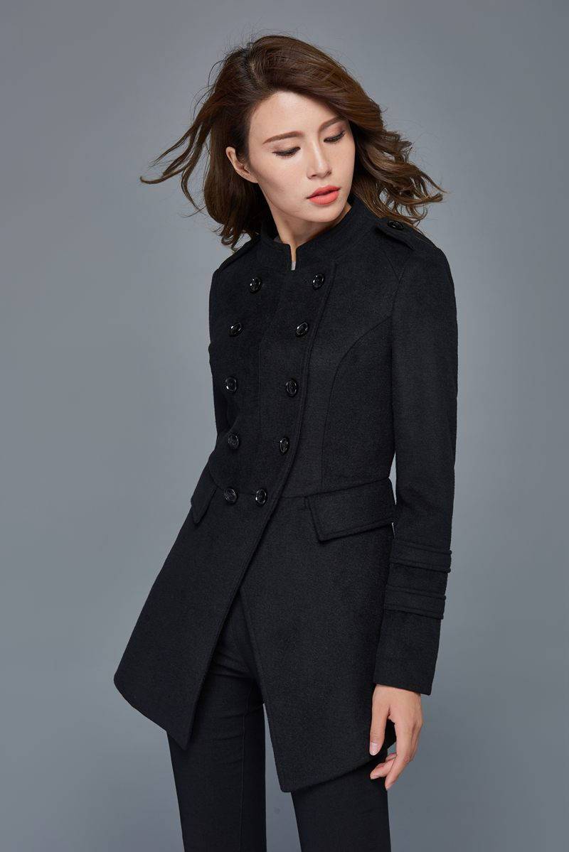 Warm coat, wool coat, black coat, winter jackets, double breasted coat, short coats, womens jackets, wool jacket, mandarin collar coat C977