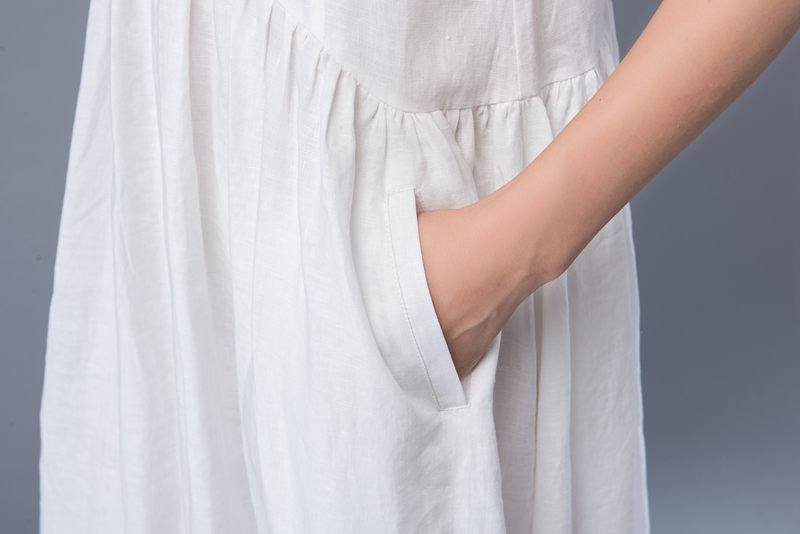 Sleeveless loose fit V neck maxi linen dress C487
