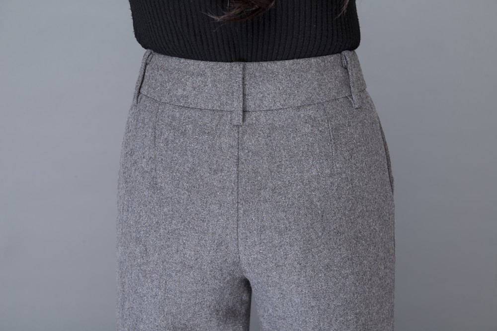 High waist wool pants in gray C1000