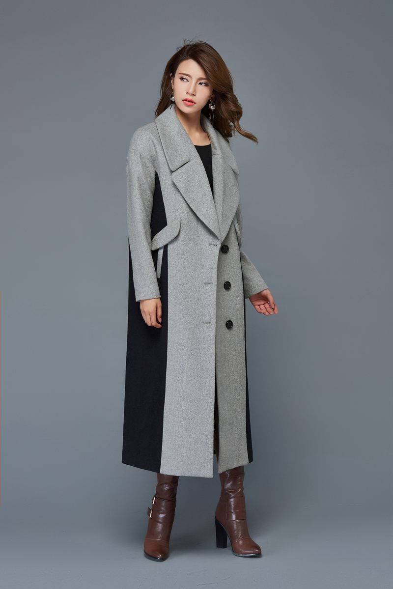 Maxi coat, coat, winter coat, long wool coat, womens coats, black coat, gray coat, warm coat, lapel collar coat, custom coat, jacket C962