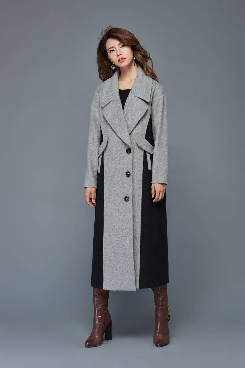 Maxi coat, coat, winter coat, long wool coat, womens coats, black coat, gray coat, warm coat, lapel collar coat, custom coat, jacket C962