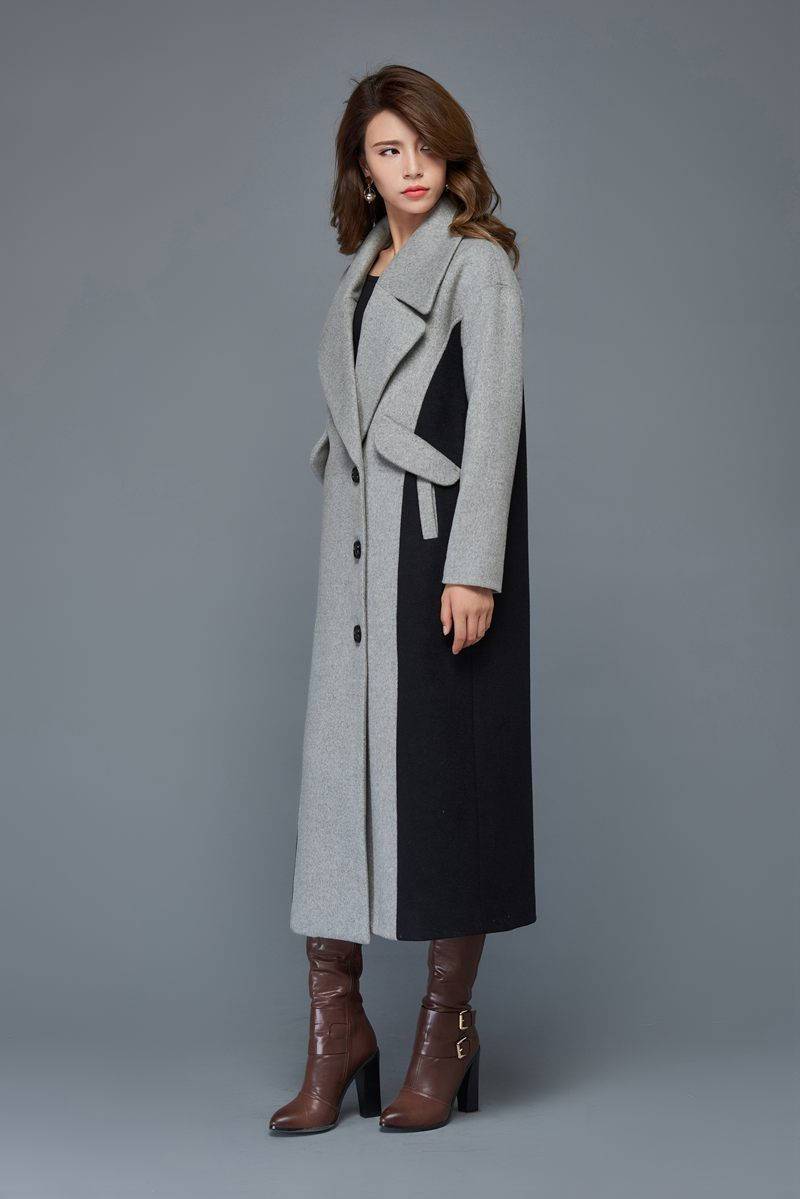 Maxi coat, coat, winter coat, long wool coat, womens coats, black coat, gray coat, warm coat, lapel collar coat, custom coat, jacket C962
