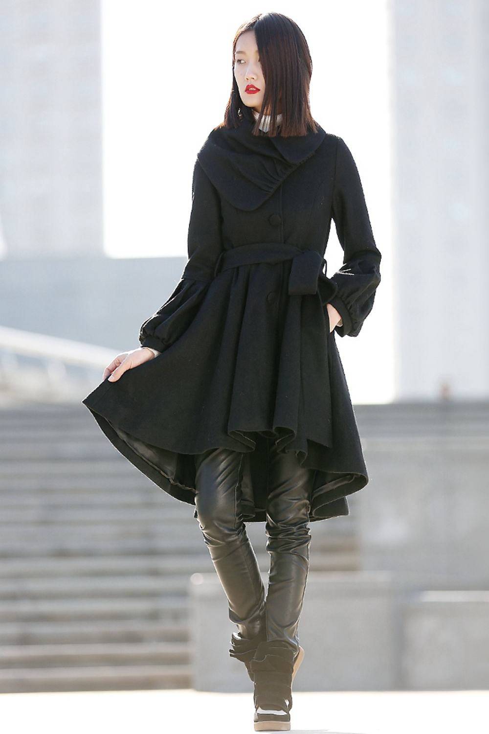 Black Winter Pea Coat Jacket C192