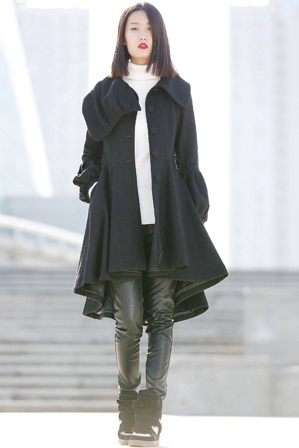 Black Winter Pea Coat Jacket C192