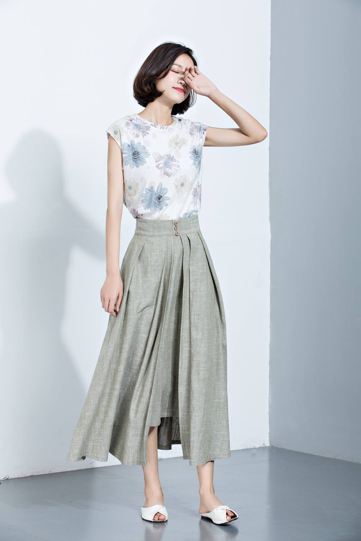 Linen Skirt, Pleated Skirt, Midi Skirt, Loose Skirt, Summer Skirt, Long Skirt, Womens Skirt, layered skirt, high waist skirt, handmade C1136