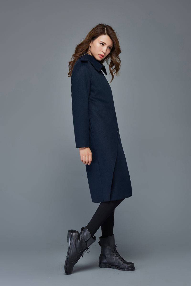 Winter coats for women, navy blue wool coat, mid length coat, unique coat, warm jacket, womens coats, zipper coat, custom jackets C973