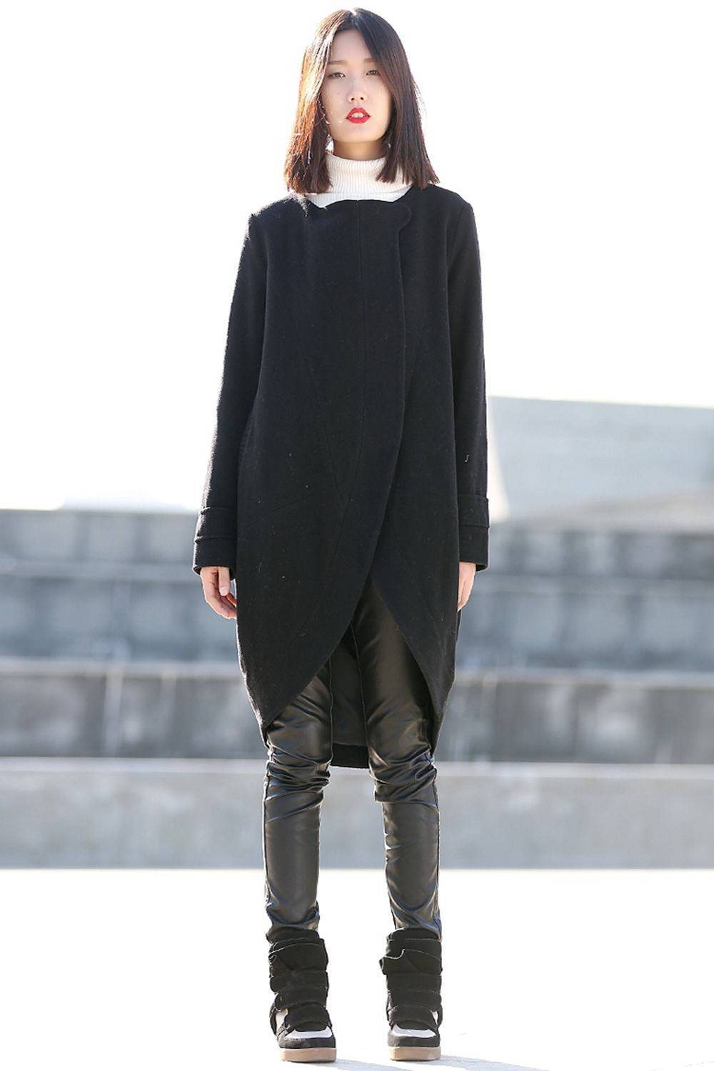 Coat, wool coat, black wool coat, winter coat, tulip shape coat, oversize coat, madi coat, womens coats, asymmetrical coat, jacket C197