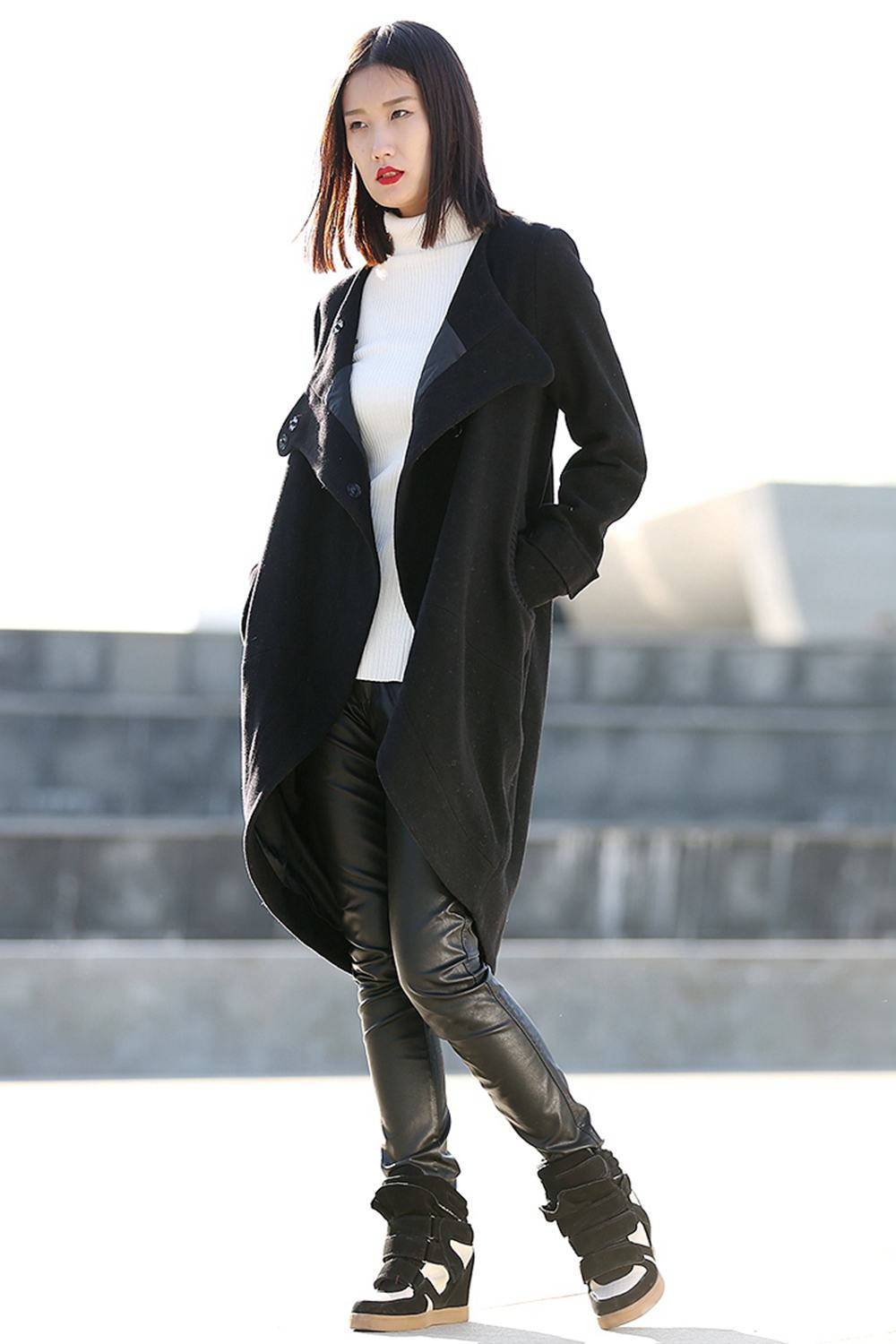 Coat, wool coat, black wool coat, winter coat, tulip shape coat, oversize coat, madi coat, womens coats, asymmetrical coat, jacket C197