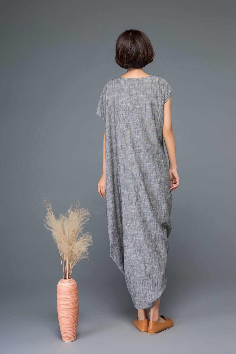 Linen dress, maxi dress, gray dress, asymmetrical dress, summer linen dress, summer dress, womens dress, loose dress, custom dress C1147
