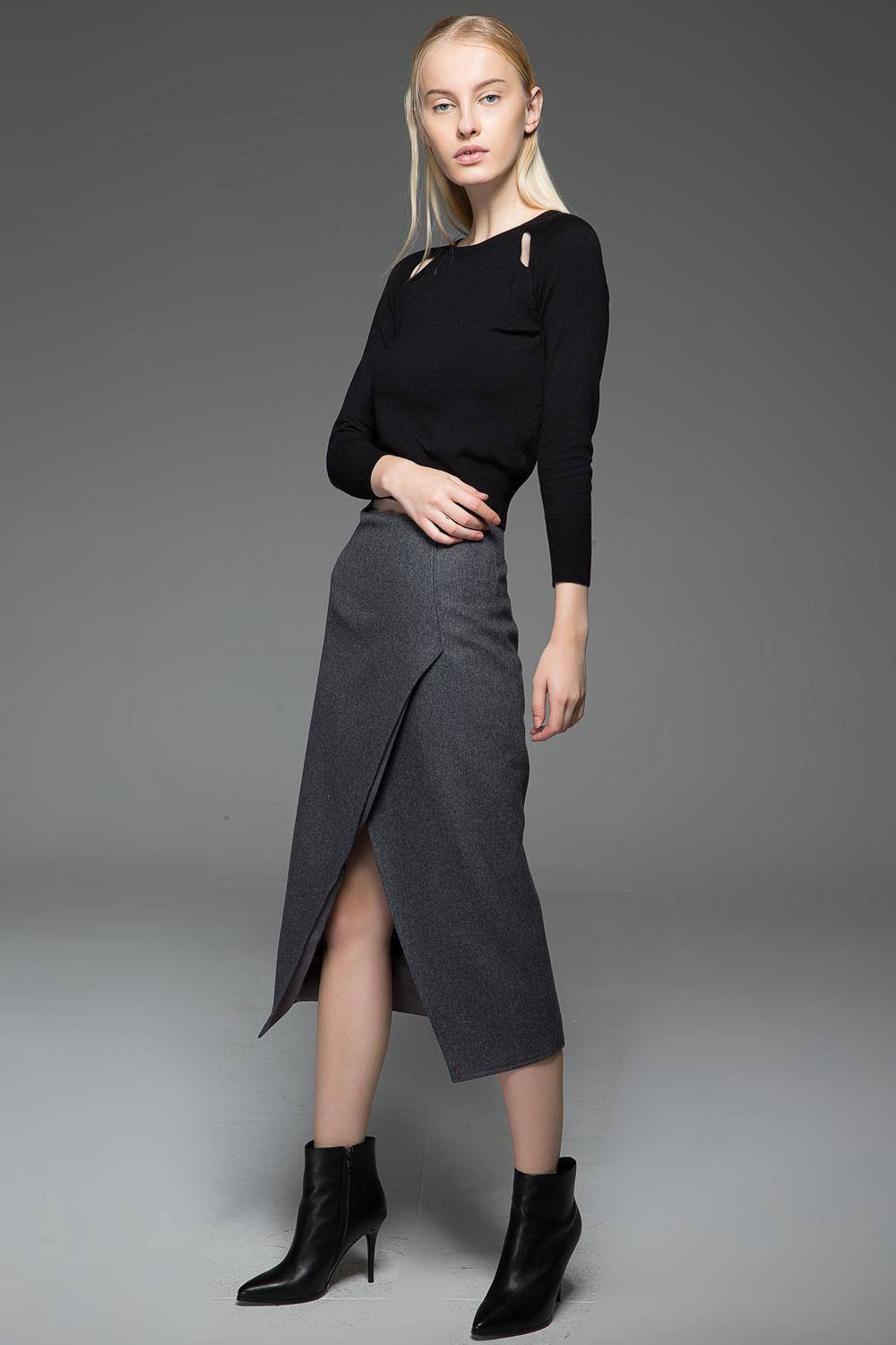 Pencil skirt, wool skirt, asymmetrical skirt, winter skirt, office skirt, formal skirt, unique skirt, designer skirt, gray skirt C763
