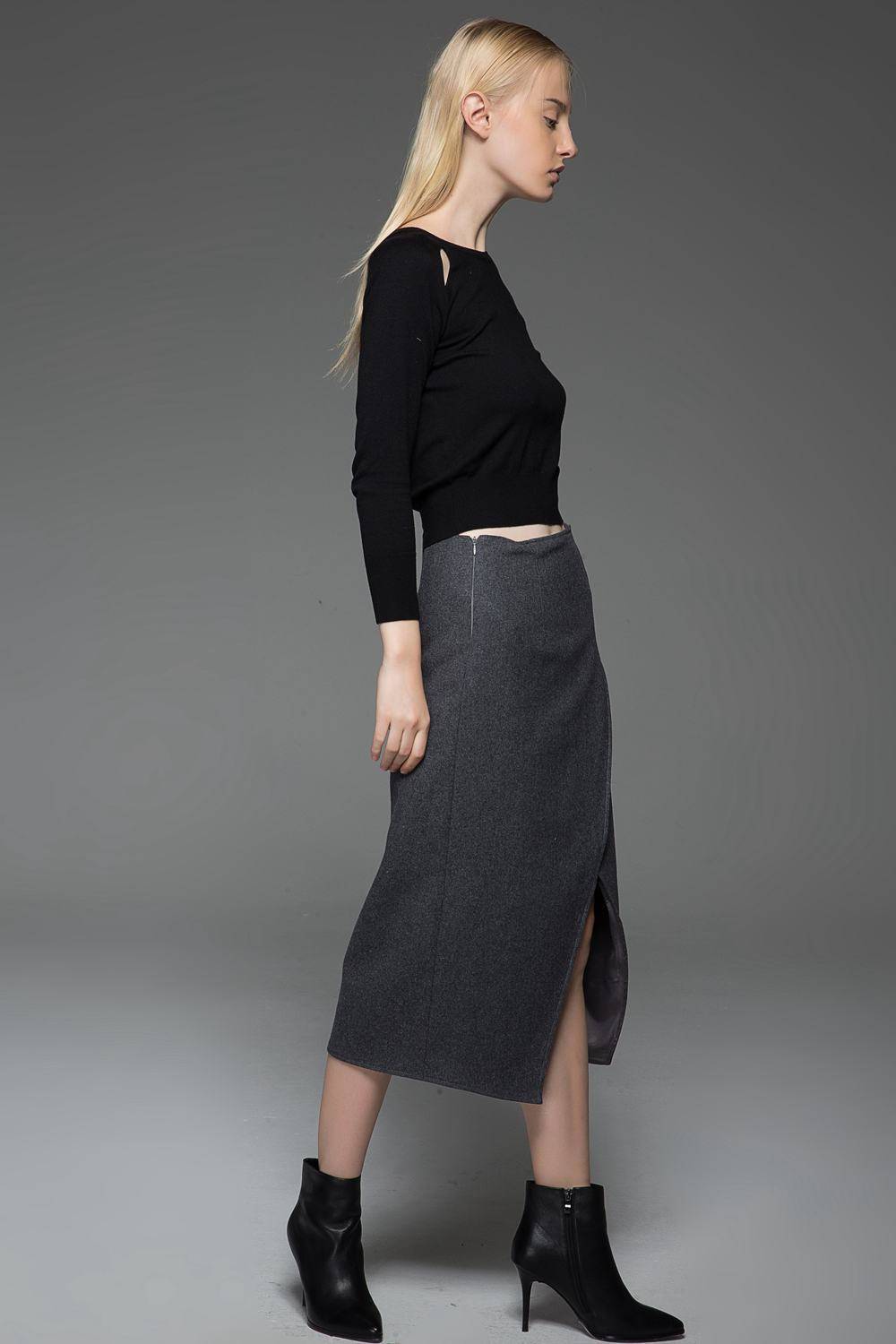 Pencil skirt, wool skirt, asymmetrical skirt, winter skirt, office skirt, formal skirt, unique skirt, designer skirt, gray skirt C763