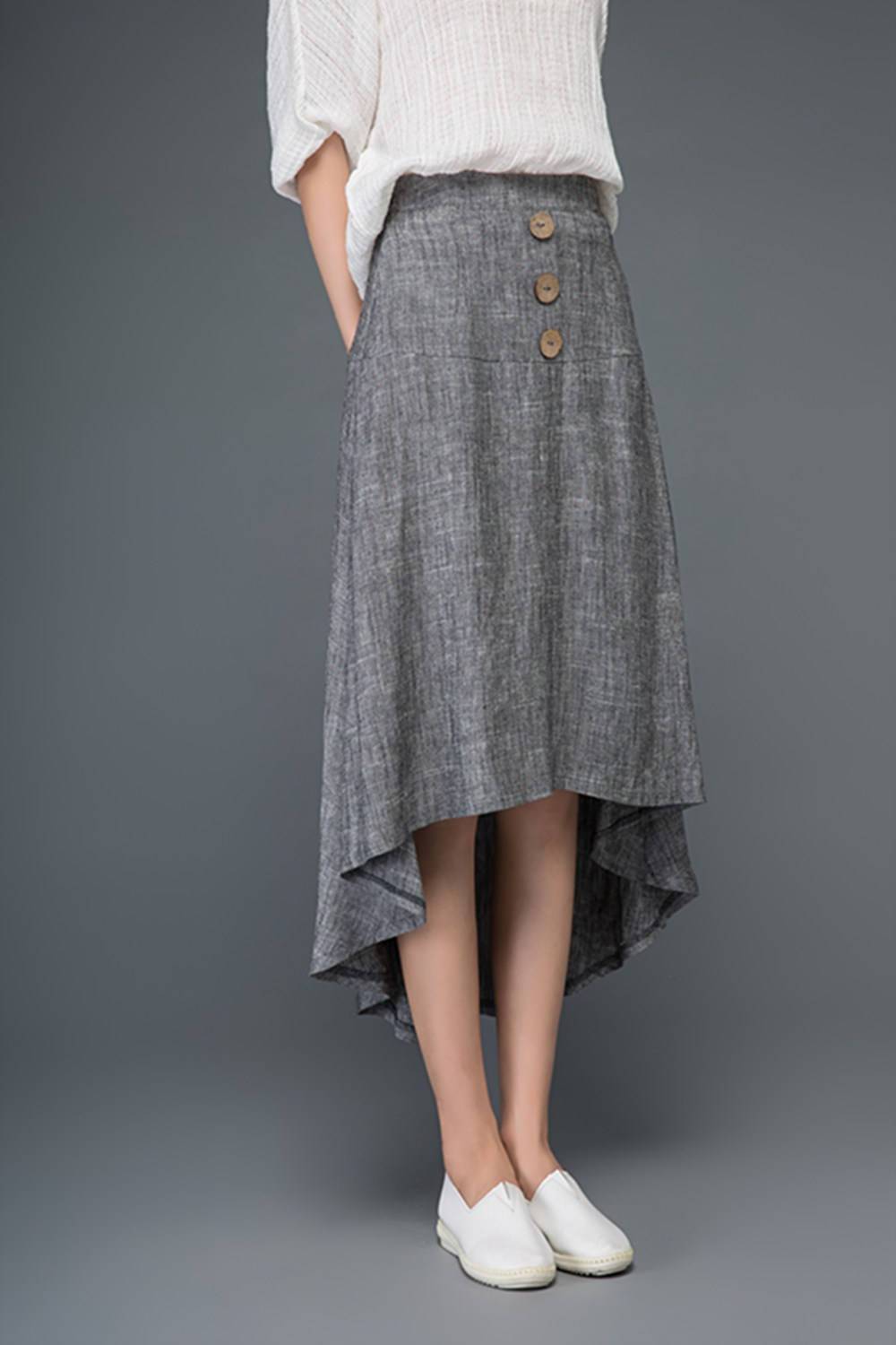 gray linen womens summer skirt C1164