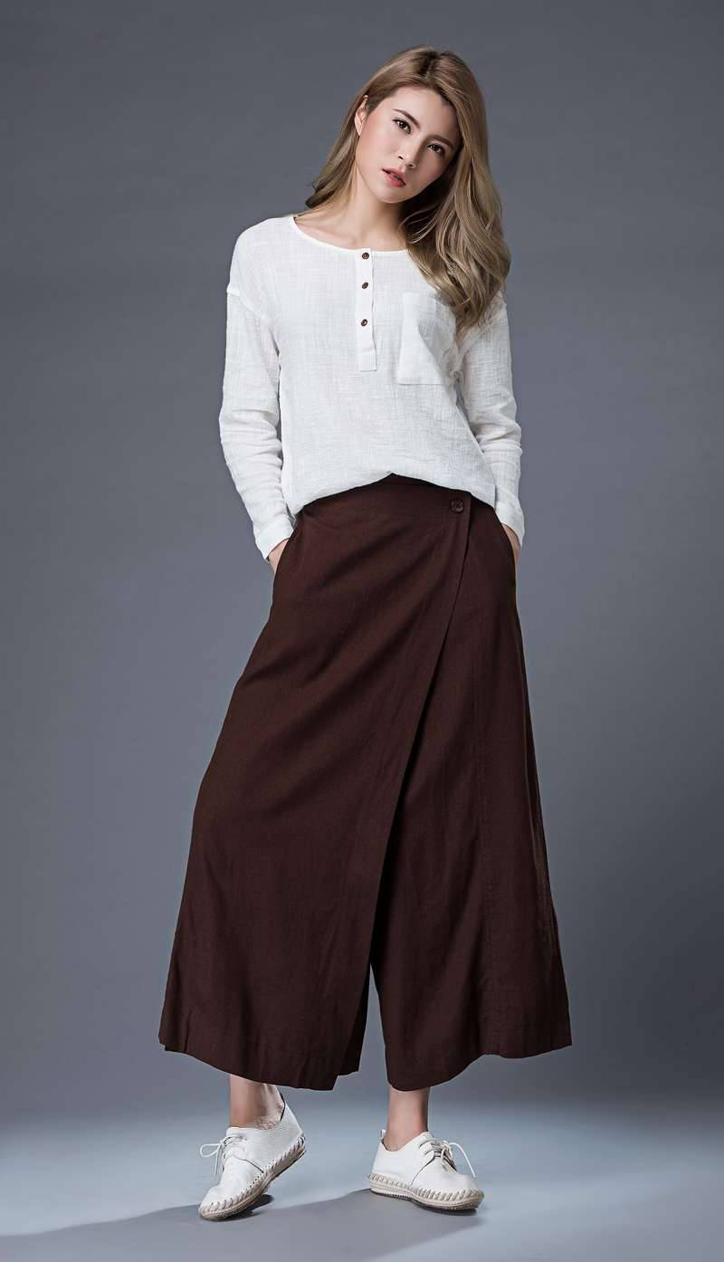 Linen wrap pants, brown wrap pants, linen pants, woman pants, wide leg pants, loose pants, palazzo pants, linen palazzo pants C862