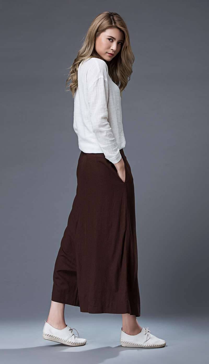 Linen wrap pants, brown wrap pants, linen pants, woman pants, wide leg pants, loose pants, palazzo pants, linen palazzo pants C862