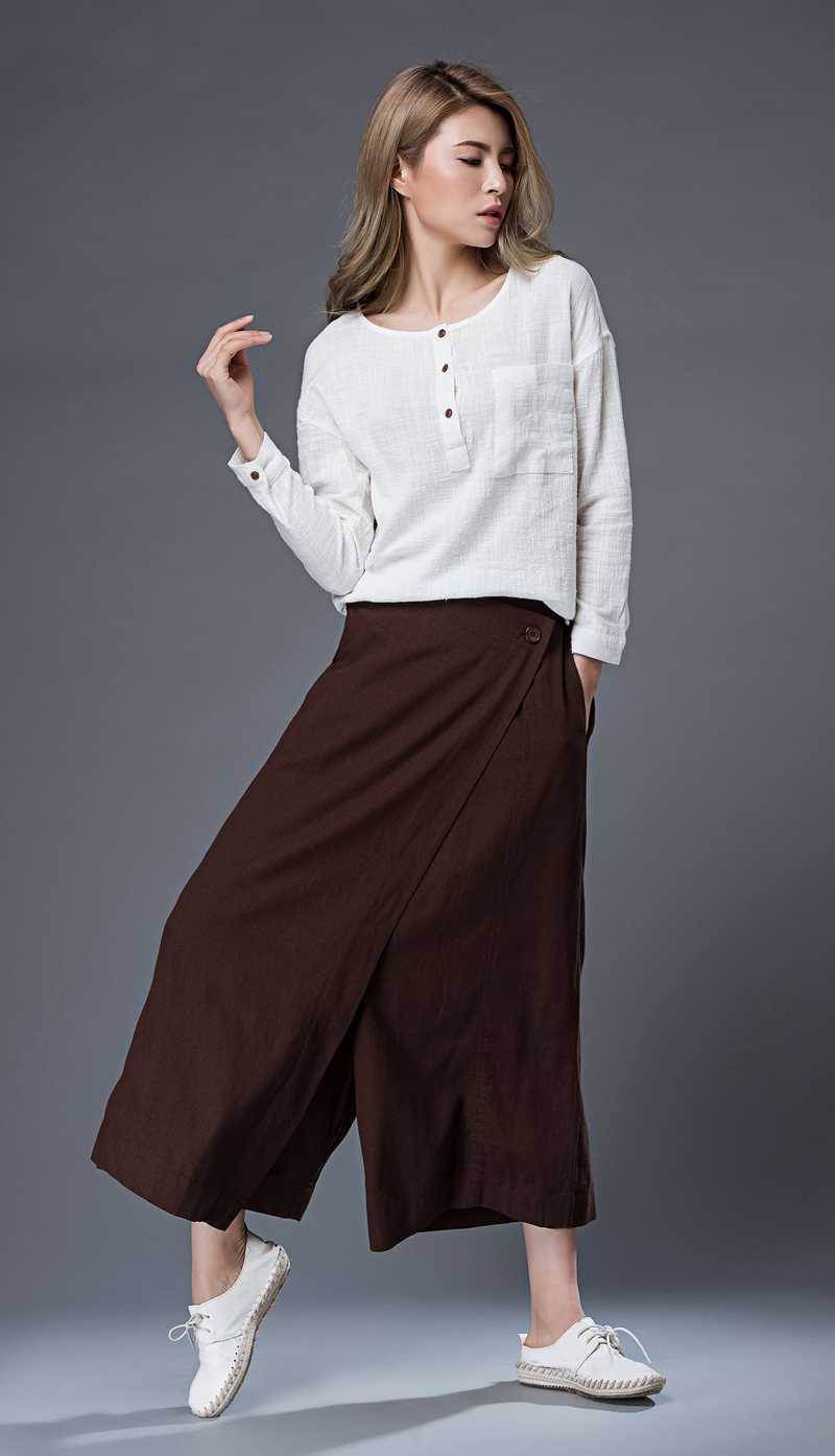 Linen wrap pants, brown wrap pants, linen pants, woman pants, wide leg pants, loose pants, palazzo pants, linen palazzo pants C862