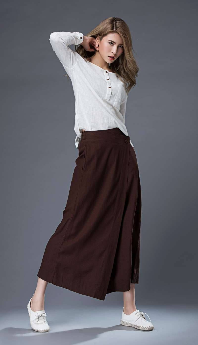 Linen wrap pants, brown wrap pants, linen pants, woman pants, wide leg pants, loose pants, palazzo pants, linen palazzo pants C862