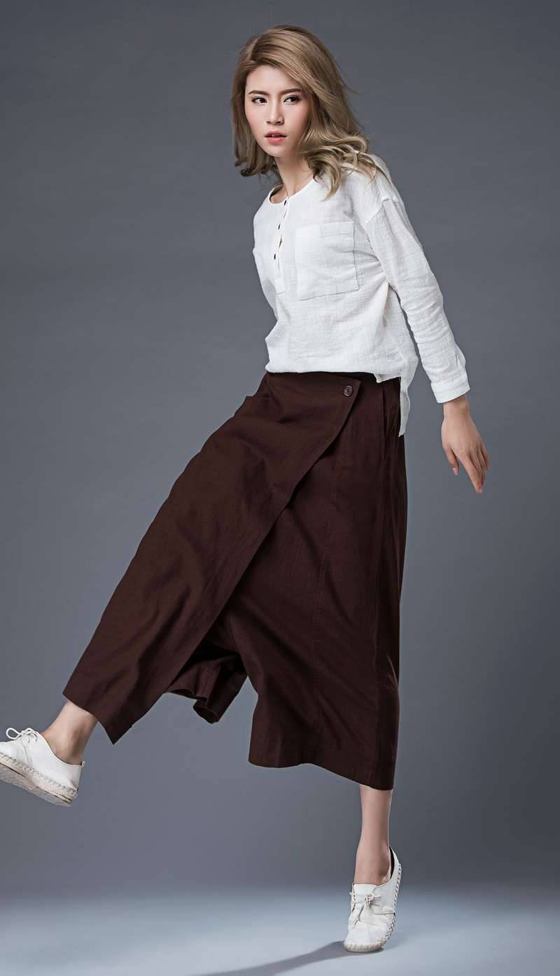 Linen wrap pants, brown wrap pants, linen pants, woman pants, wide leg pants, loose pants, palazzo pants, linen palazzo pants C862