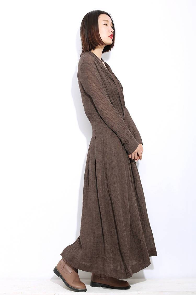 Linen dress, maxi dress, causal dress, womens dresses, dress, long dress, brown dress, linen dress for you women, linen dress pleat C304