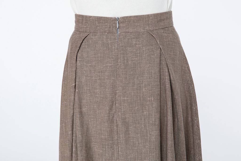 Pleated brown long linen skirt with pockets C1063