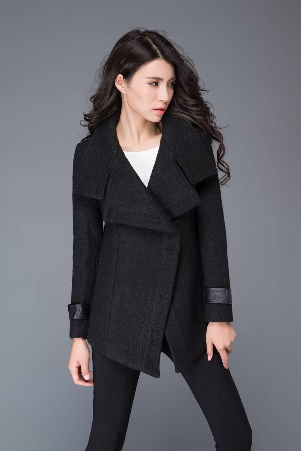 Women's Black asymmetrical wool jacket C987