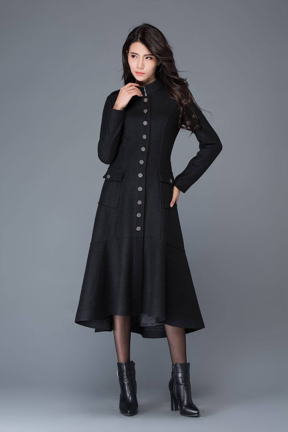 Maxi coat, wool coat, long black coat, dress coat, winter warm coats, womens coats, asymmetrical coat, women jacket, girls coat C1029