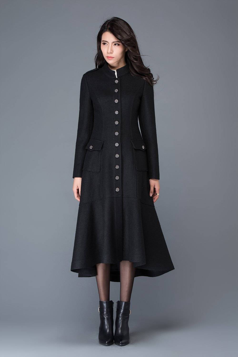 Maxi coat, wool coat, long black coat, dress coat, winter warm coats, womens coats, asymmetrical coat, women jacket, girls coat C1029