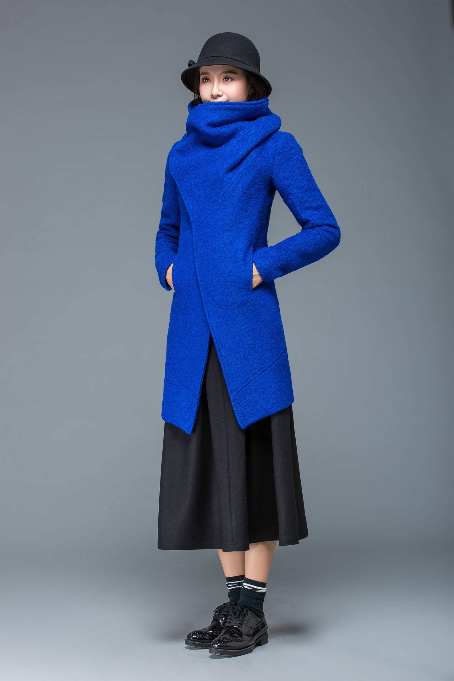 womens jacket, wool coat, bule jacket, winter warm coat, womens coats, coat, asymmetrical coat, loose jacket, warm jacket, C1172