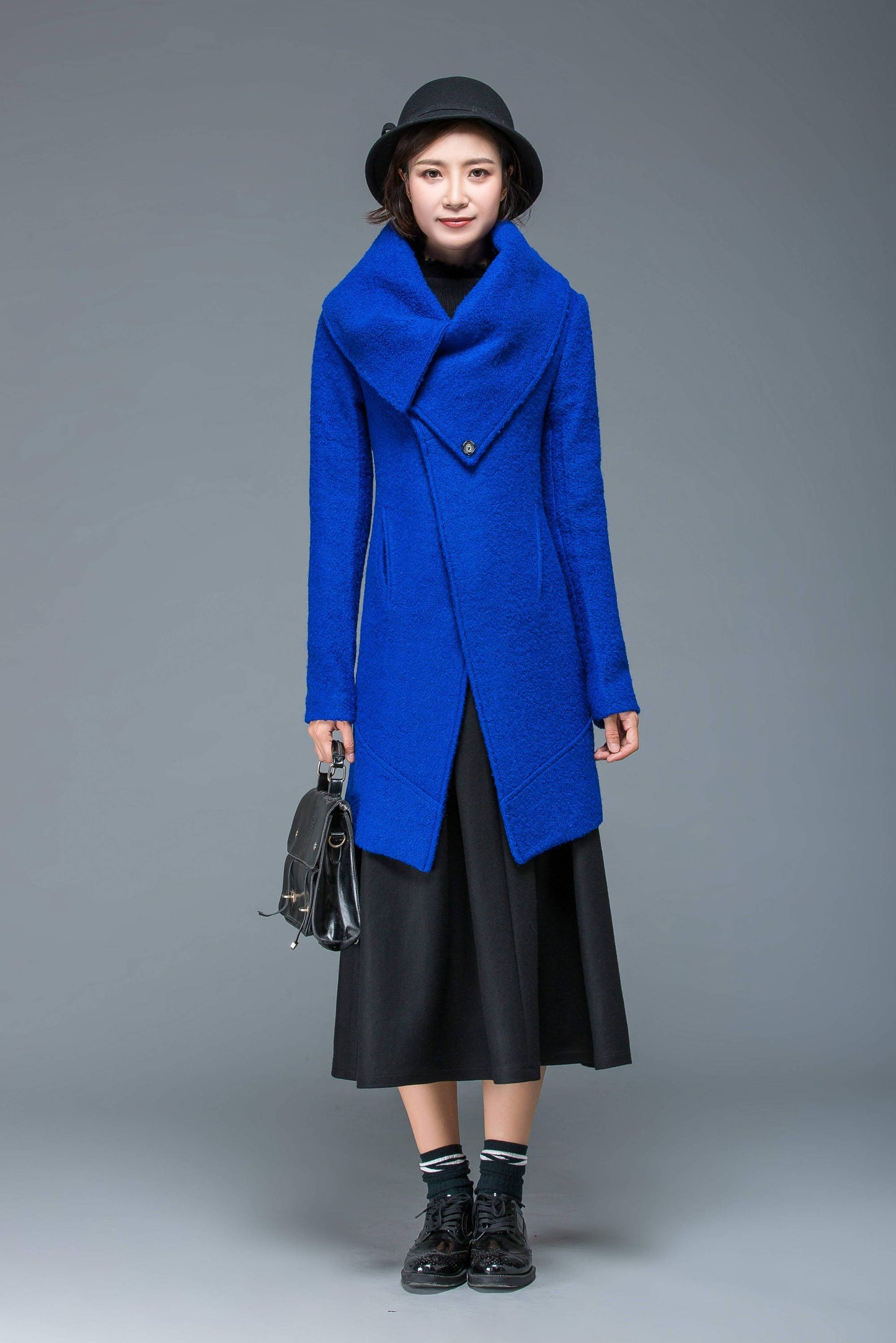 womens jacket, wool coat, bule jacket, winter warm coat, womens coats, coat, asymmetrical coat, loose jacket, warm jacket, C1172