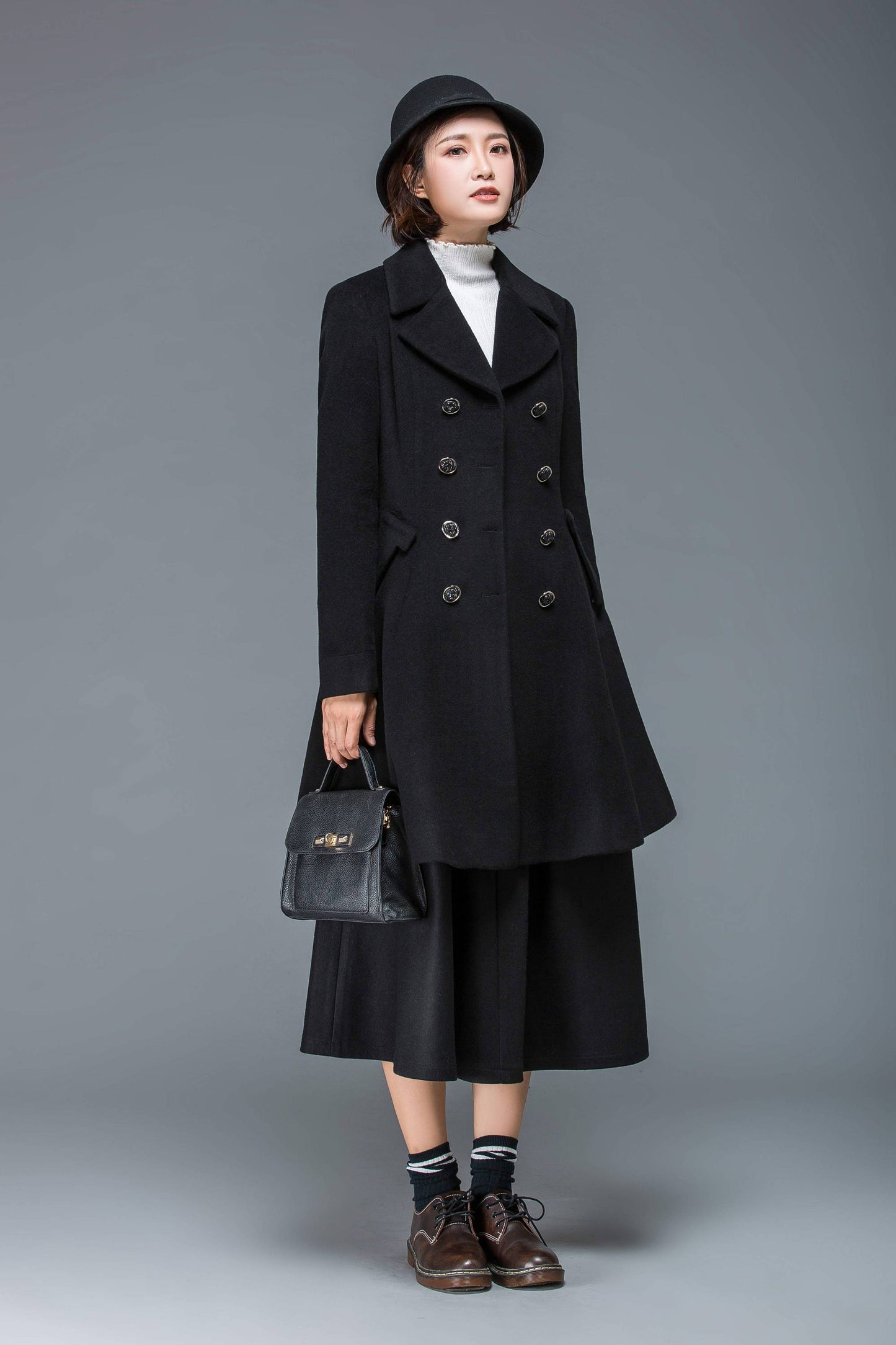 Black coat, wool coat for winter, midi coat women, short coat, double breasted coat, warm winter coat, winter coat pockets C1174