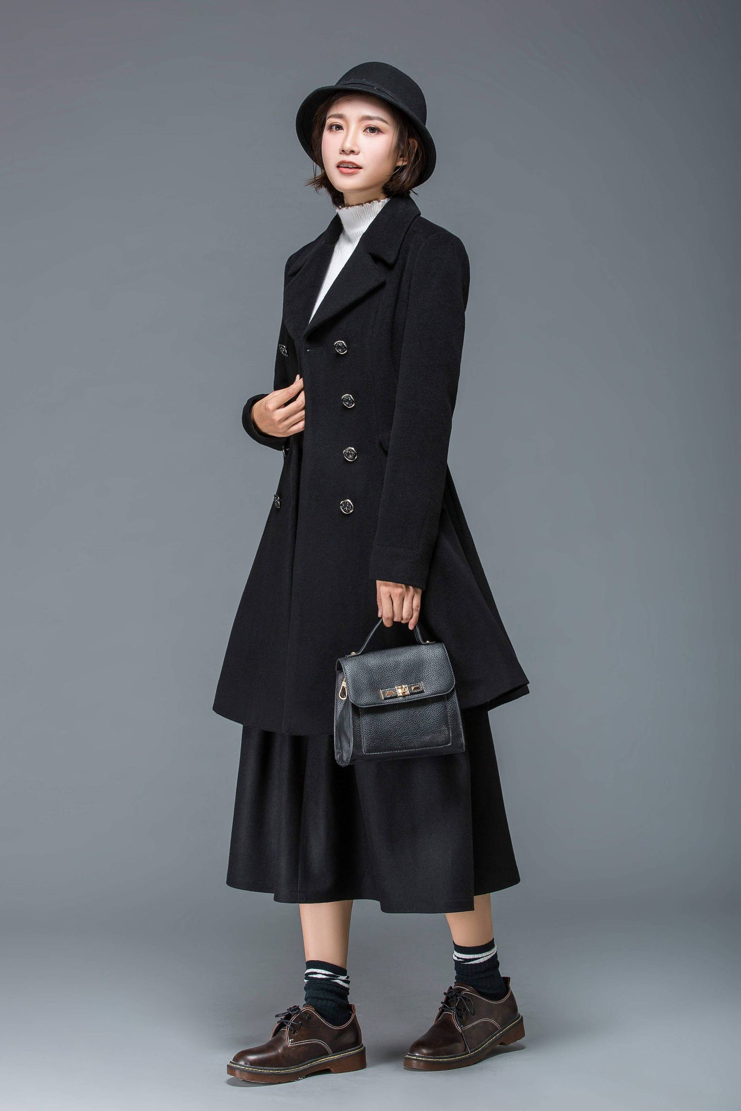 Black coat, wool coat for winter, midi coat women, short coat, double breasted coat, warm winter coat, winter coat pockets C1174