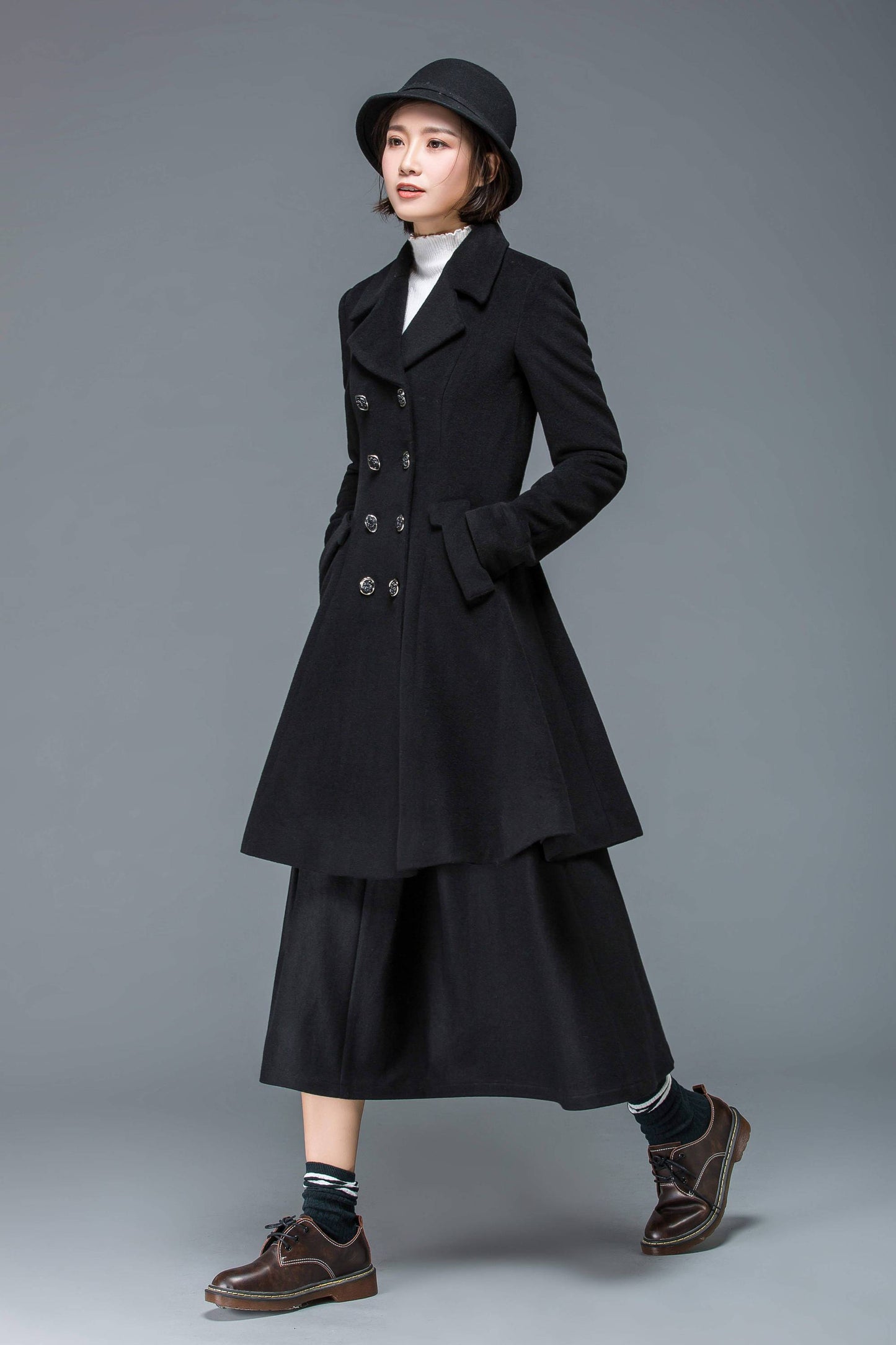 Black coat, wool coat for winter, midi coat women, short coat, double breasted coat, warm winter coat, winter coat pockets C1174