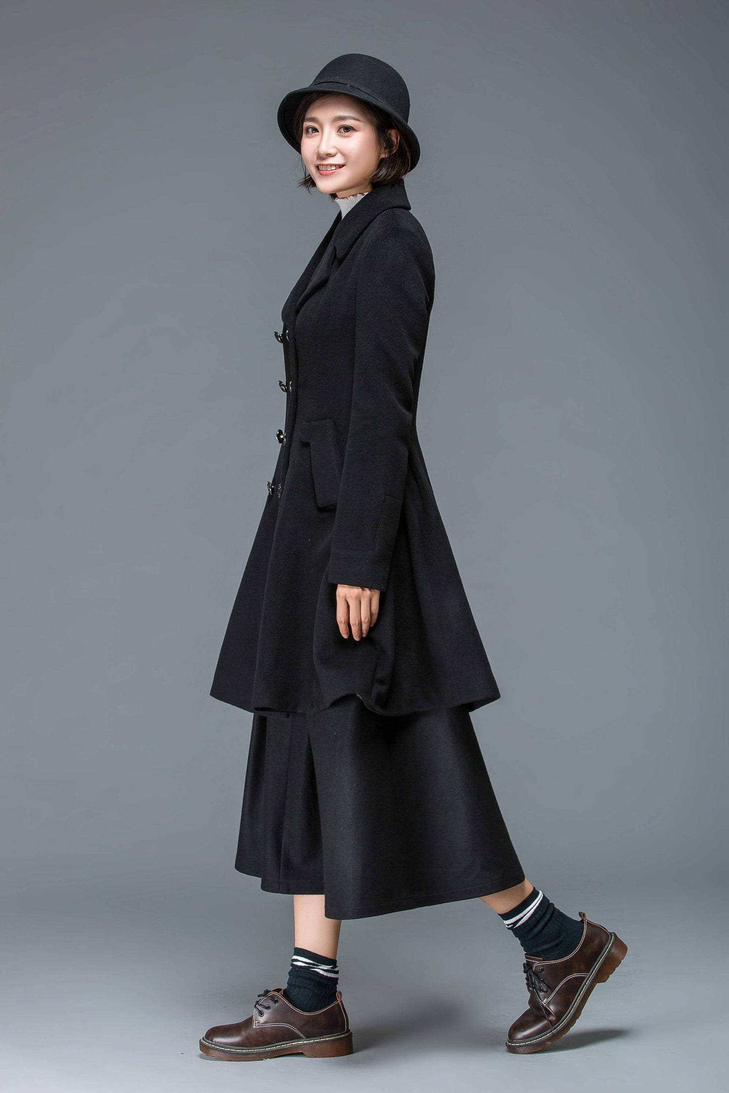 Black coat, wool coat for winter, midi coat women, short coat, double breasted coat, warm winter coat, winter coat pockets C1174