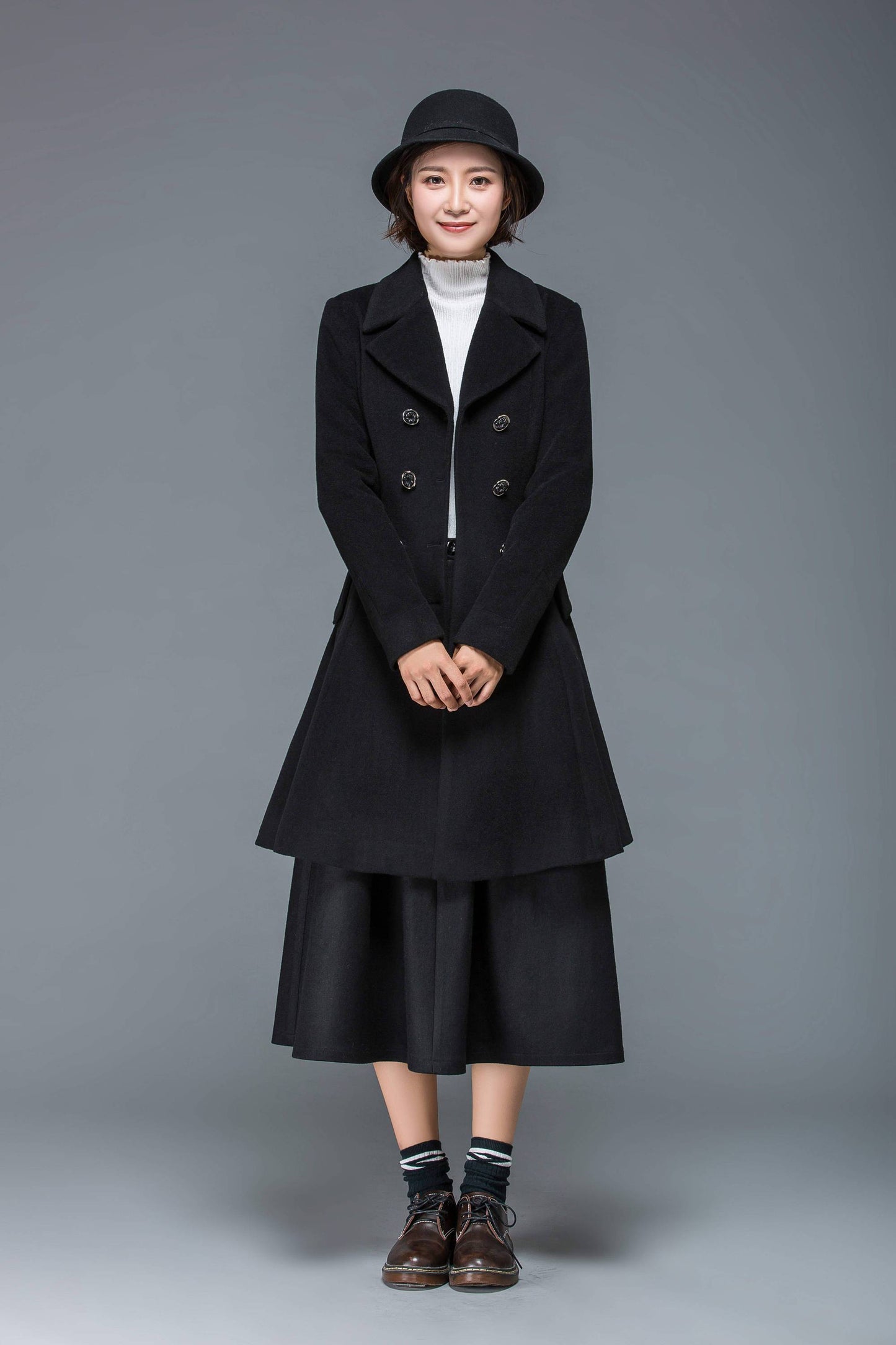 Black coat, wool coat for winter, midi coat women, short coat, double breasted coat, warm winter coat, winter coat pockets C1174