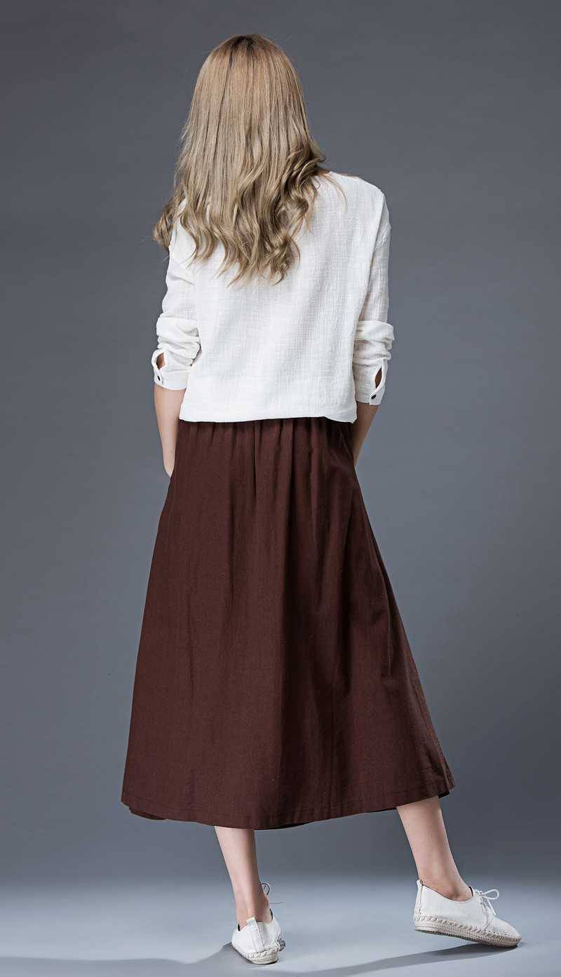Tea length skirt, Linen Skirt, brown linen skirt, midi skirt, womens skirts, linen skirt pockets, summer skirt, made to order C872
