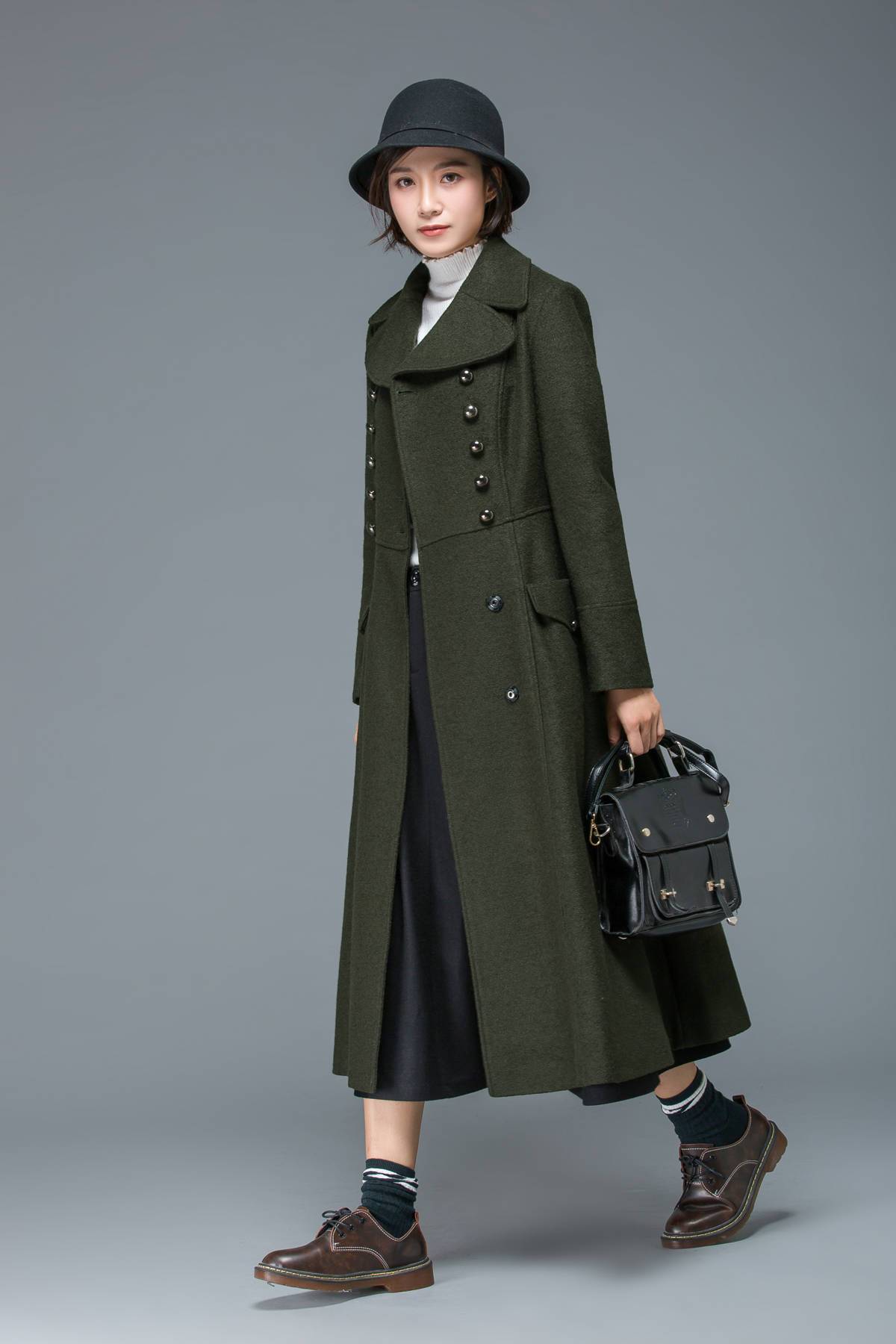 warm winter coat, long coat, wool coat, womens coats, fit and flare coat, double breasted coat, military coat, maxi coat, vintage coat C1168