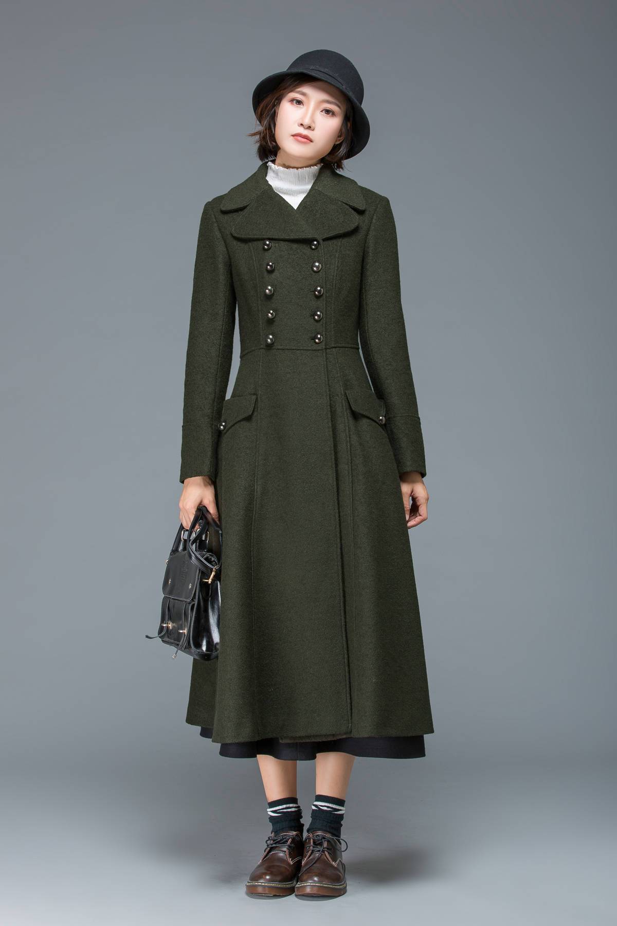warm winter coat, long coat, wool coat, womens coats, fit and flare coat, double breasted coat, military coat, maxi coat, vintage coat C1168