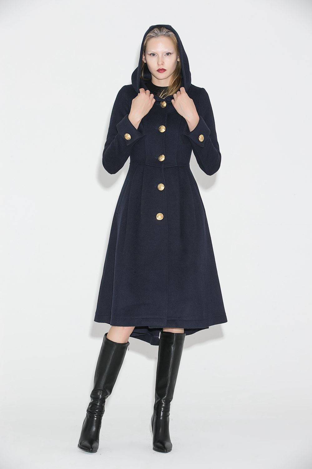 Blue wool coat, wool coat, Winter Coat, Hooded coat, womens coats, military Coat, coats, asymmetrical coat, long coat C684