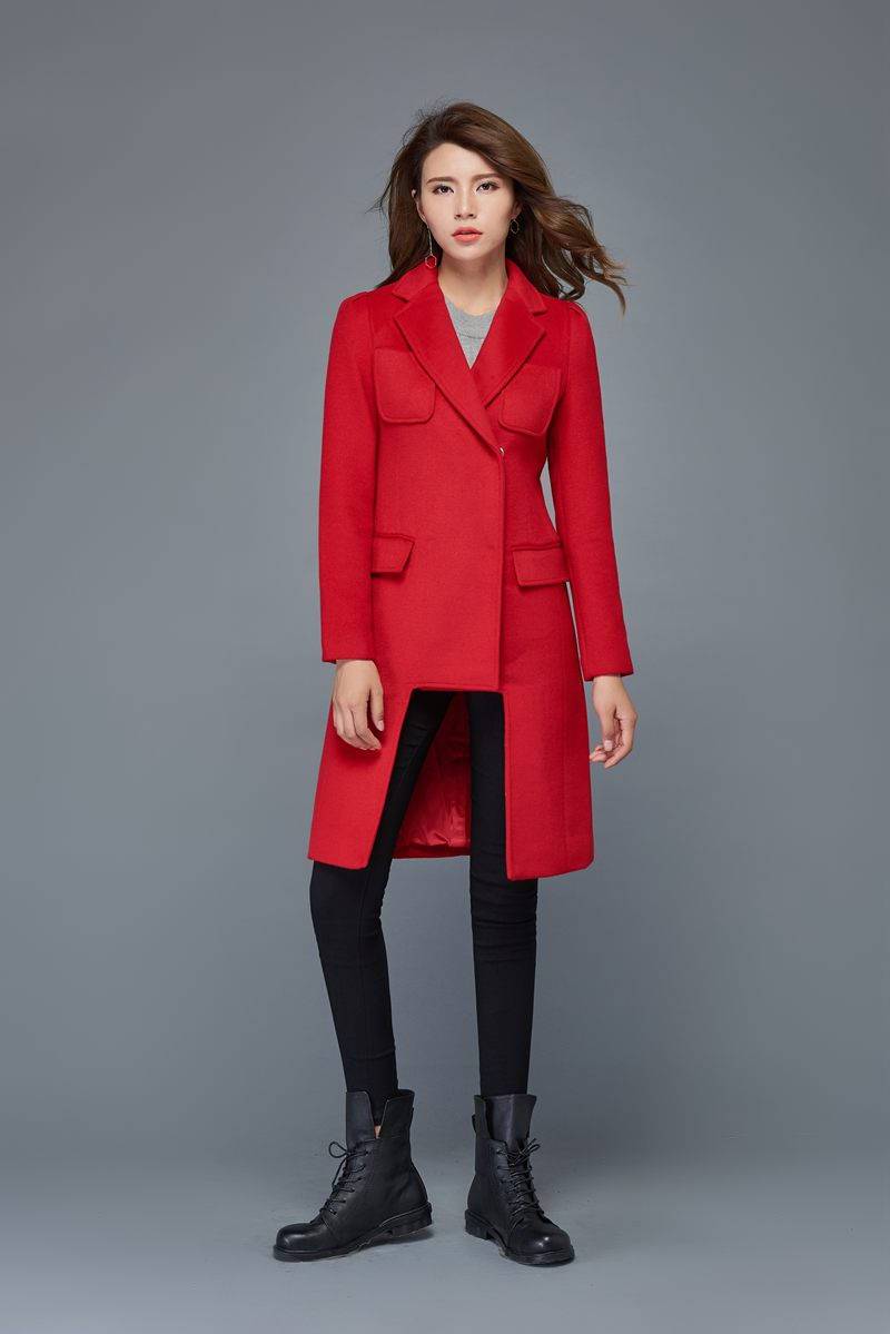 Red wool coat, winter coat, women's coats, warm coat, geometric coat, tailored coat, asymmetrical coat, women jackets, winter warm coat C979