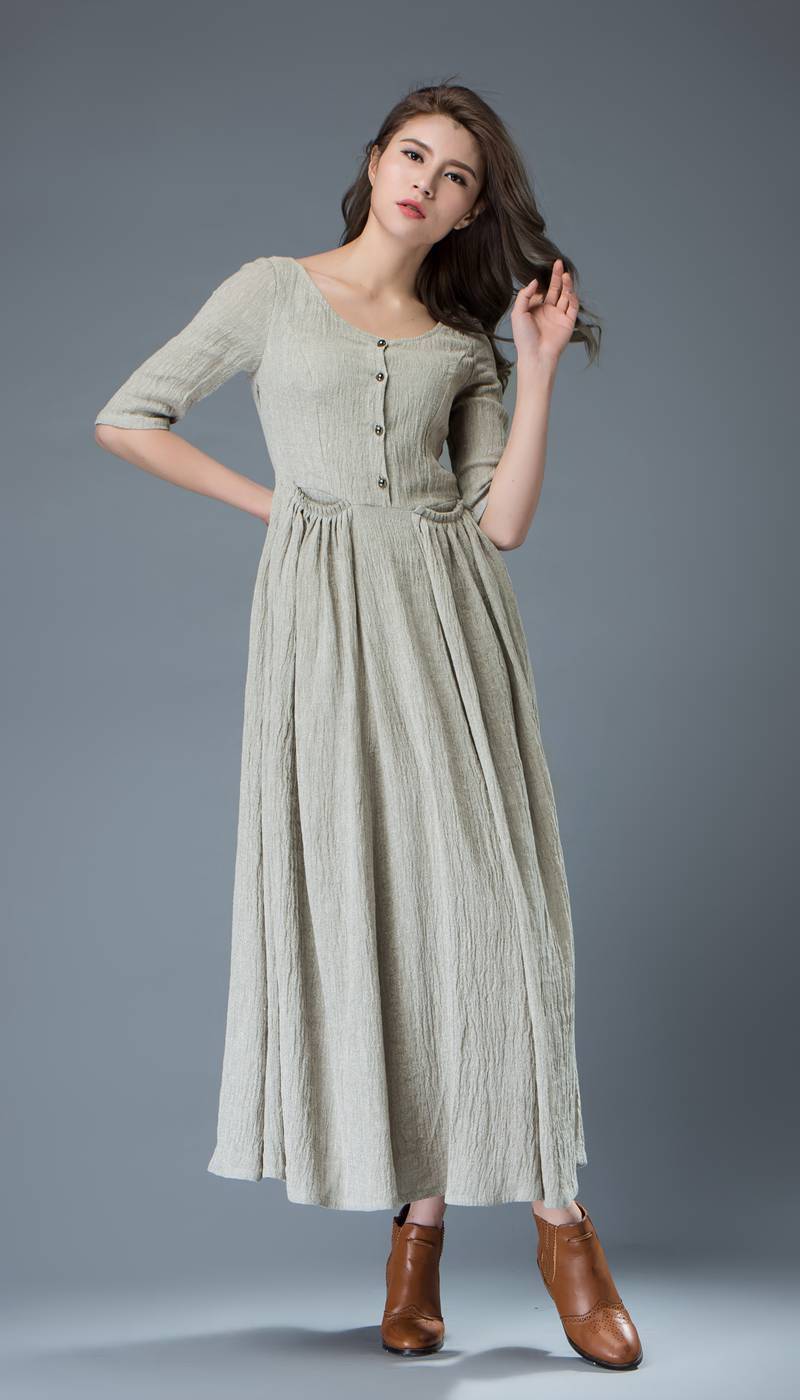 women's Linen maxi dress C815#