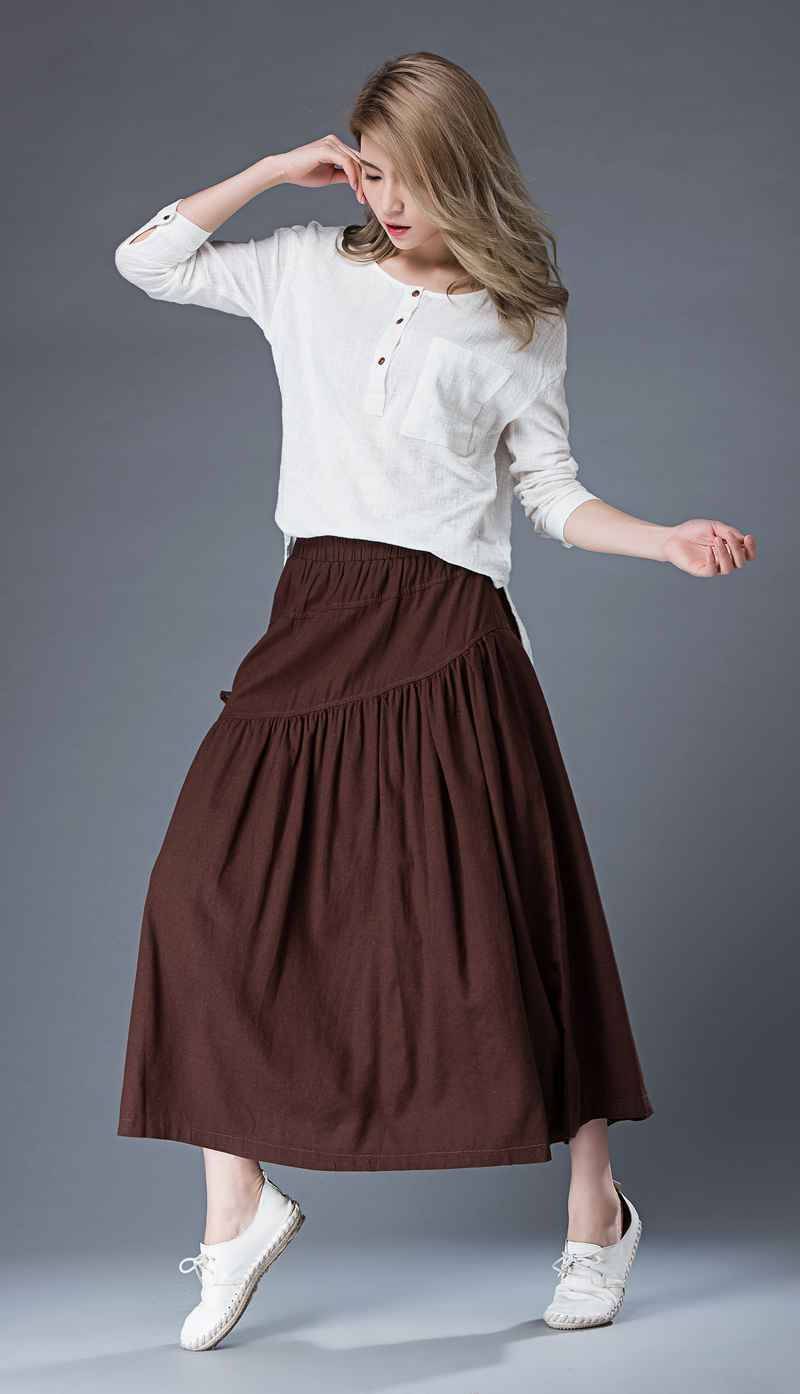 Midi summer casual Linen skirt C856