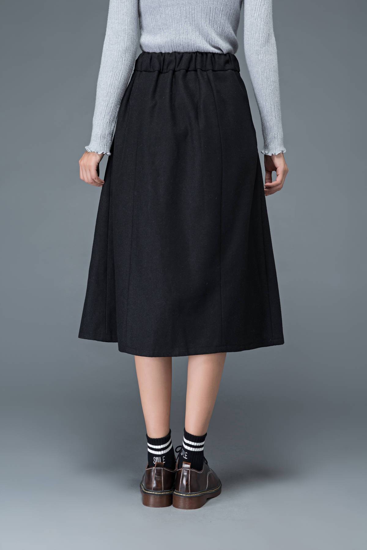 black skirt, wool skirt, womens skirts, midi skirt, pleated skirt, pocket skirt, winter skirt, warm skirt, work skirt, skirt C1181