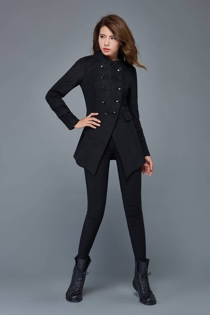 Warm coat, wool coat, black coat, winter jackets, double breasted coat, short coats, womens jackets, wool jacket, mandarin collar coat C977