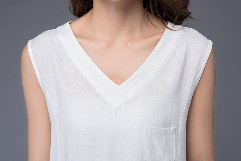 Sleeveless loose fit V neck maxi linen dress C487