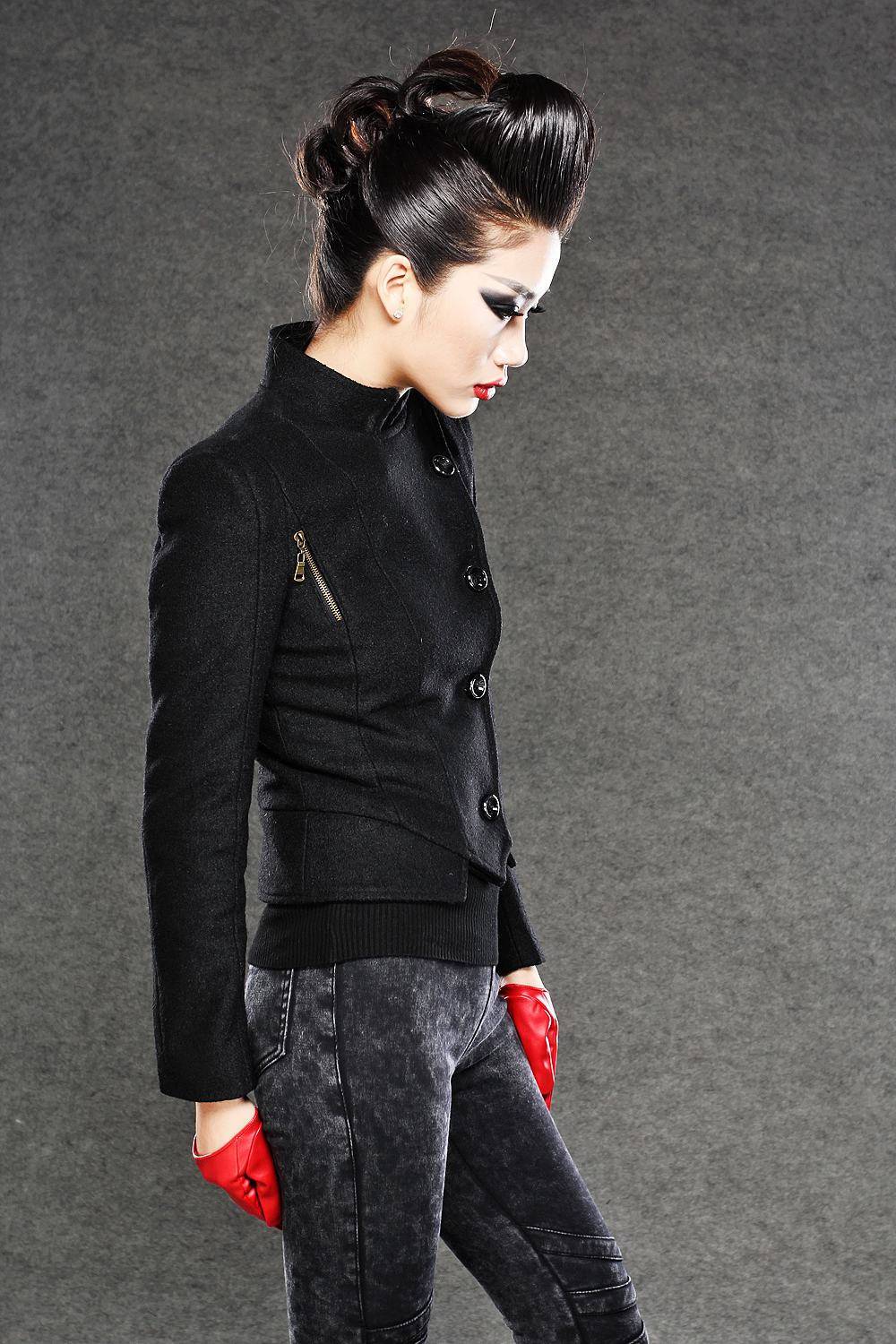 Black jacket, winter jacket, womens jackets, wool jacket, short jacket, mini jacket, warm jacket, winter coat, womens coats, short coat C043