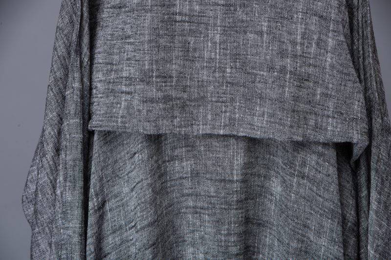 Gray Linen Dress - Layered Flowing Elegant Long Sleeve Long Summer Dress with Scoop Neck Handmade Clothing C881