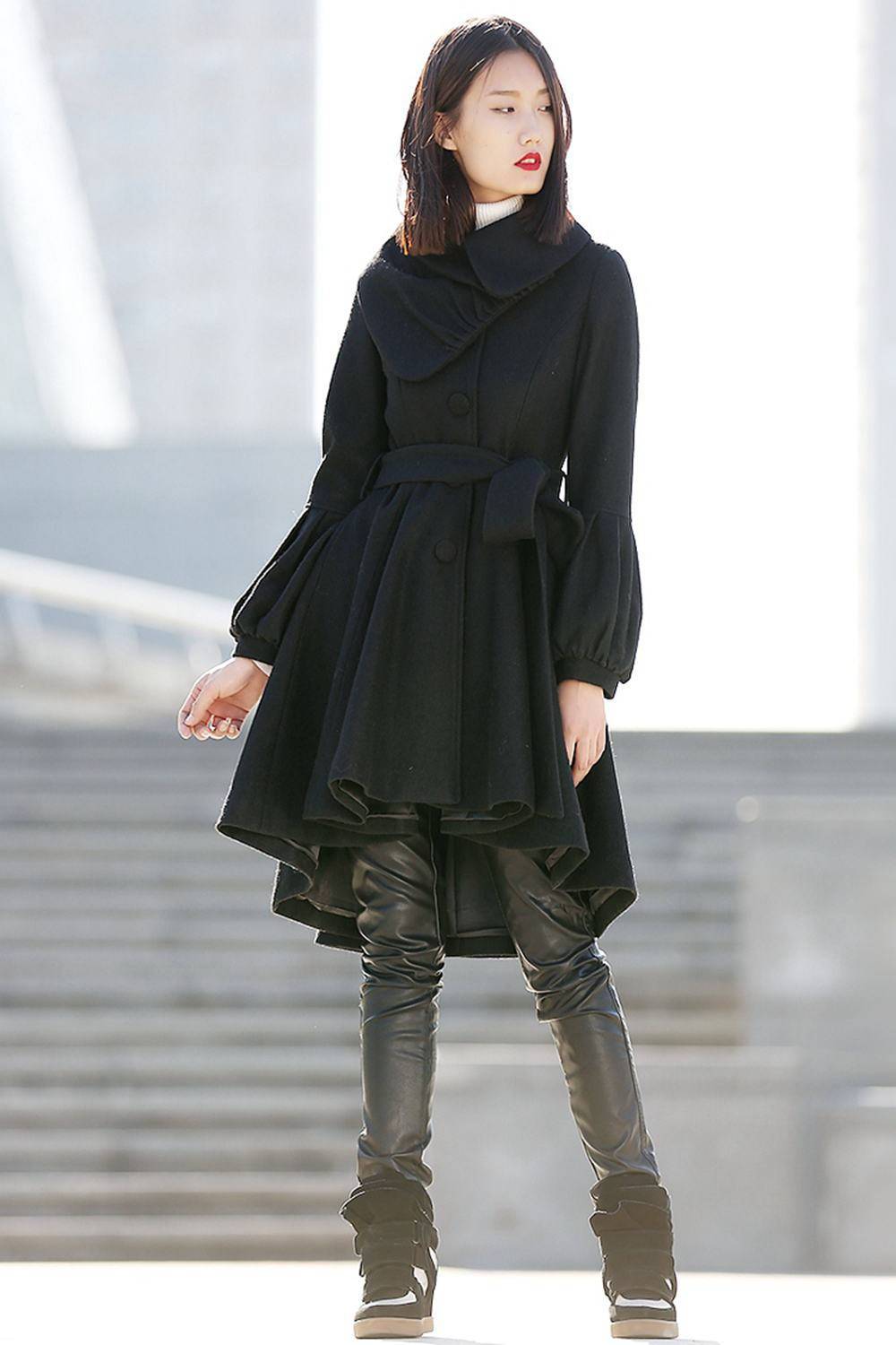 Black Winter Pea Coat Jacket C192